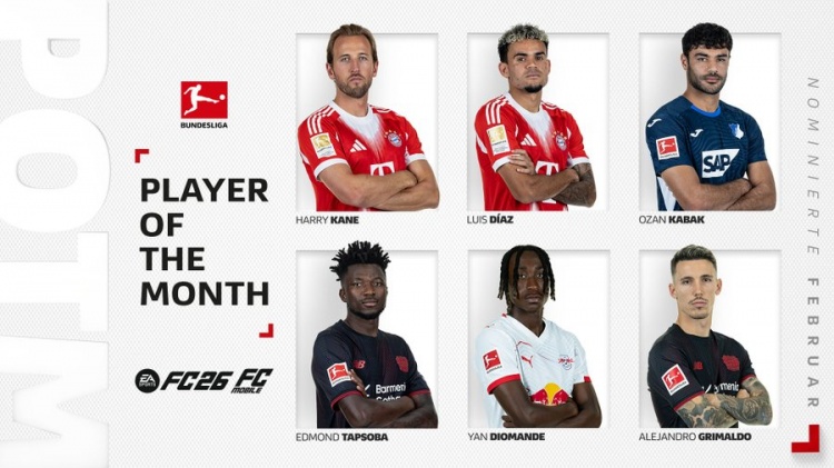 开云体育在线-德甲2月最佳球员候选：凯恩、路易斯·迪亚斯、扬·迪奥曼德在列